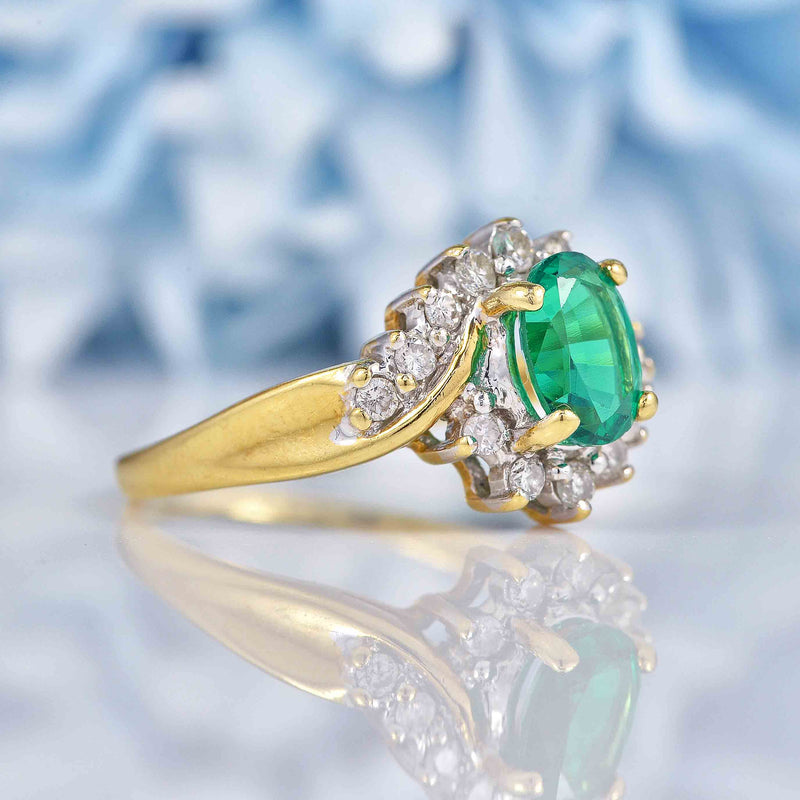 Ellibelle Jewellery Vintage Synthetic Emerald & Diamond Crossover Ring