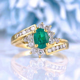 Ellibelle Jewellery Vintage Synthetic Emerald & Diamond Gold Crossover Ring