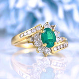 Ellibelle Jewellery Vintage Synthetic Emerald & Diamond Gold Crossover Ring