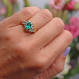 Ellibelle Jewellery Vintage Synthetic Emerald & Diamond Gold Crossover Ring