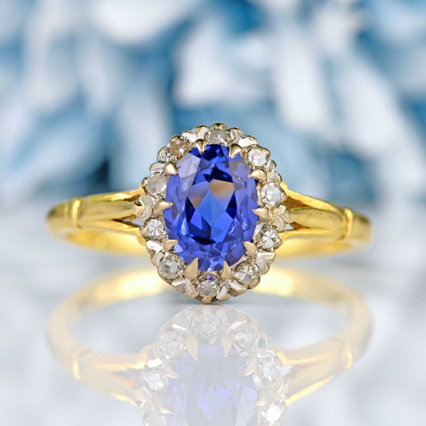 Ellibelle Jewellery Vintage Synthetic Sapphire & Diamond 18ct Gold Cluster Ring