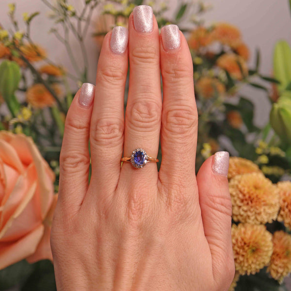 Ellibelle Jewellery Vintage Synthetic Sapphire & Diamond 18ct Gold Cluster Ring