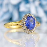 Ellibelle Jewellery Vintage Synthetic Sapphire & Diamond 18ct Gold Cluster Ring