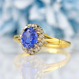 Ellibelle Jewellery Vintage Synthetic Sapphire & Diamond 18ct Gold Cluster Ring