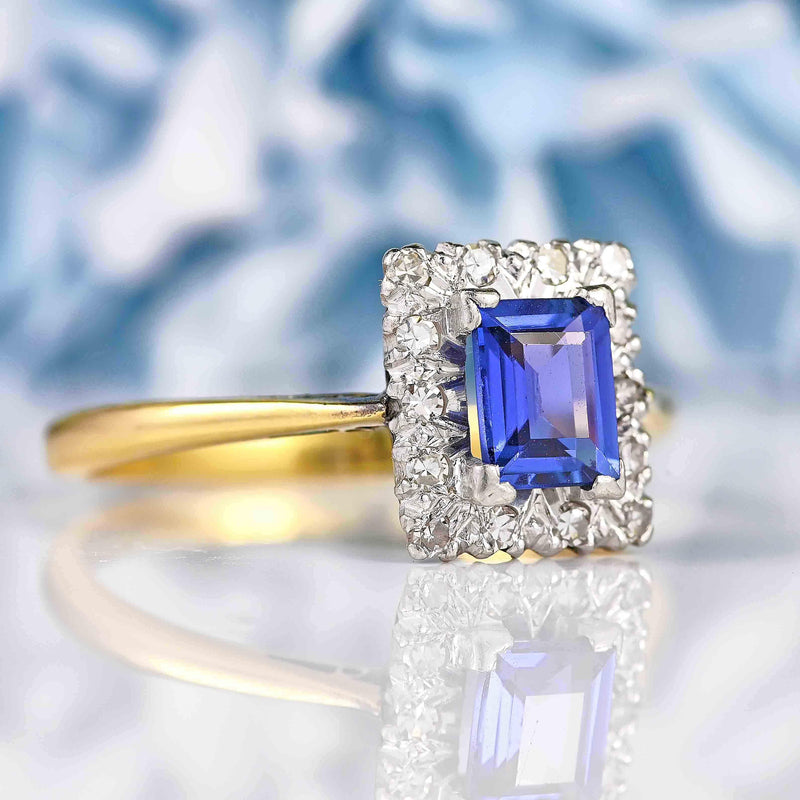 Ellibelle Jewellery Vintage Synthetic Sapphire & Diamond 18ct Gold Ring