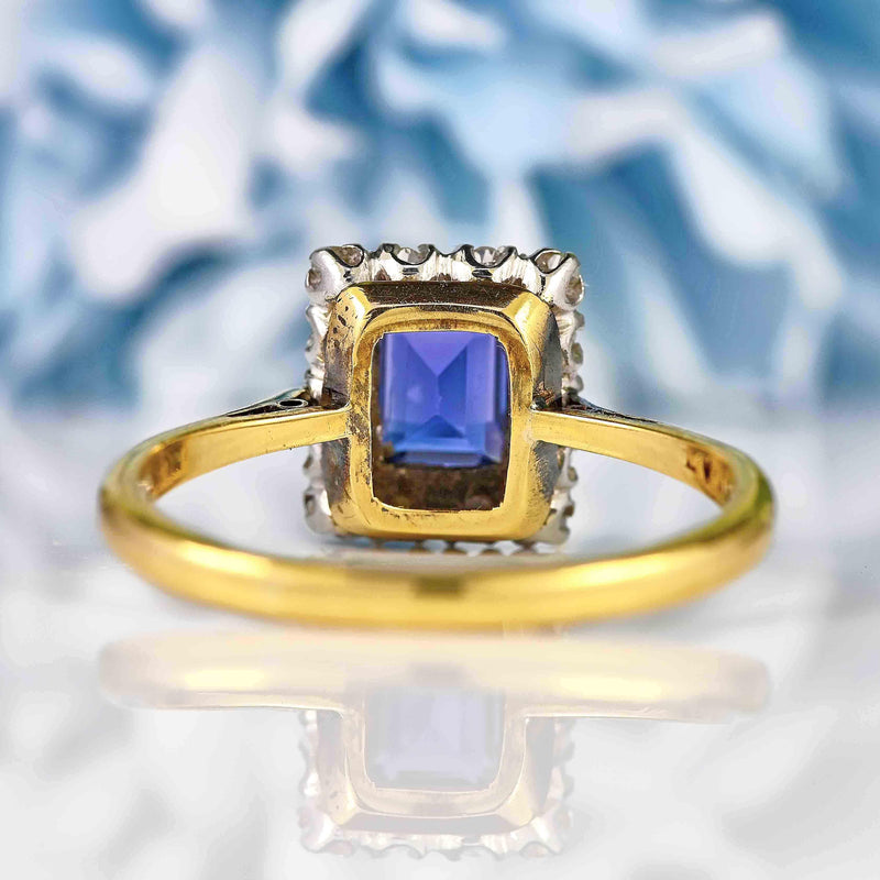 Ellibelle Jewellery Vintage Synthetic Sapphire & Diamond 18ct Gold Ring