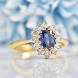 Ellibelle Jewellery Vintage Teal Sapphire & Diamond 18ct Gold Cluster Ring