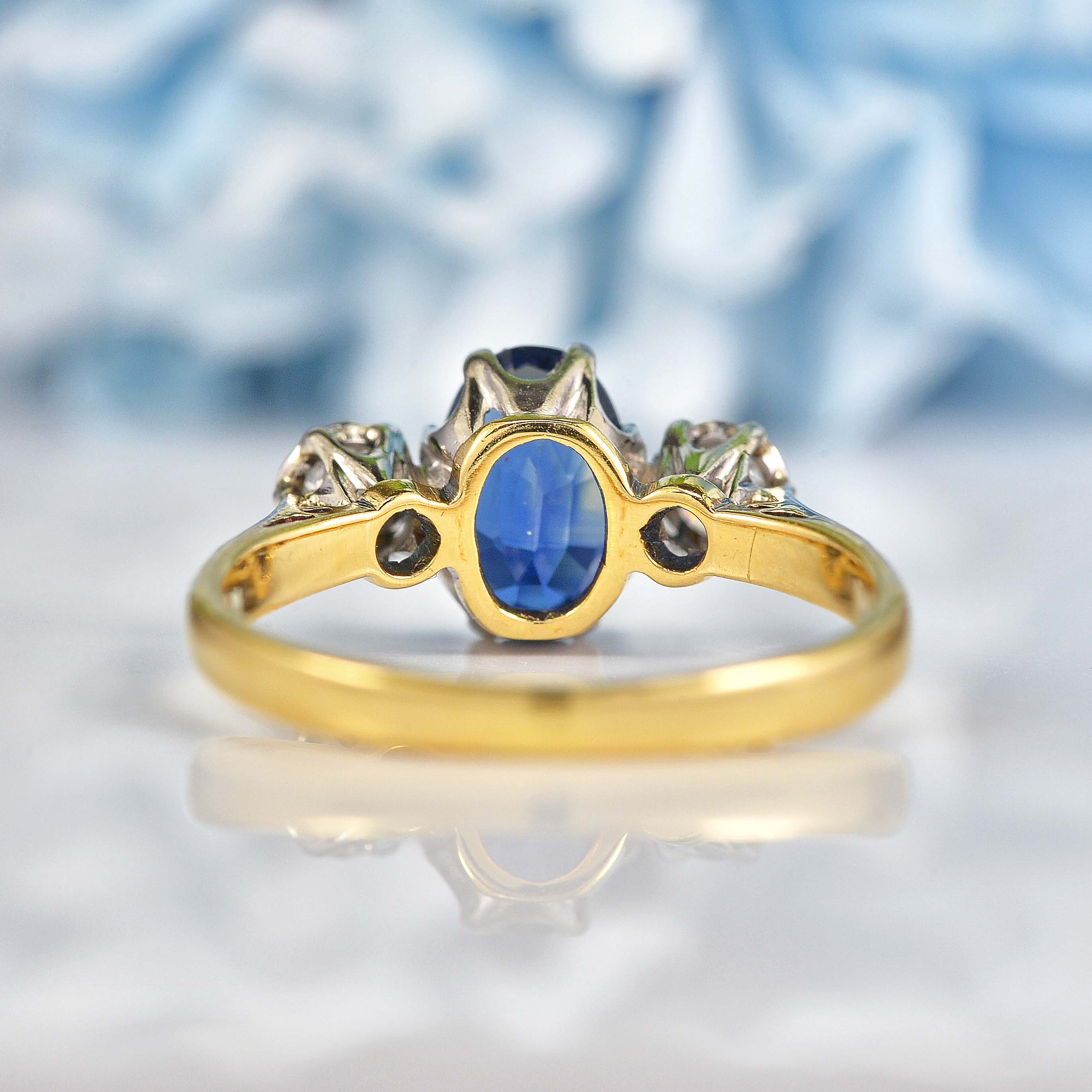 Vintage Sapphire Diamond Three-Stone Engagement Ring