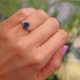 Ellibelle Jewellery Vintage Teal Sapphire & Diamond Three-Stone Engagement Ring (1.35ct)