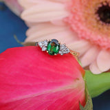 Ellibelle Jewellery Vintage Tsavorite Garnet & Diamond 18ct Gold Seven-Stone Ring