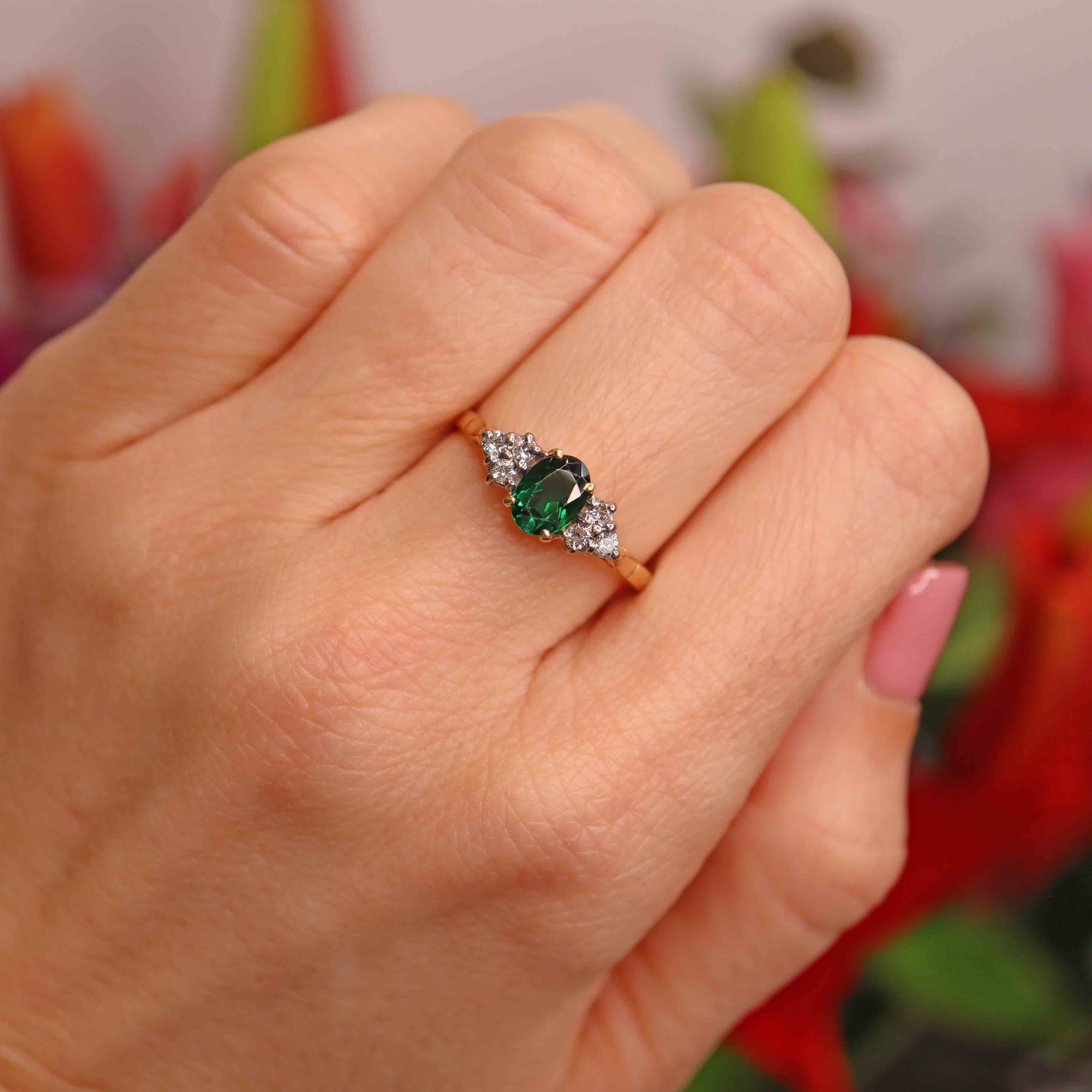 Ellibelle Jewellery Vintage Tsavorite Garnet & Diamond 18ct Gold Seven-Stone Ring