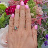 Ellibelle Jewellery Vintage Tsavorite Garnet, Pink Topaz & Diamond 18ct Gold Ring