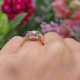 Ellibelle Jewellery Vintage Tsavorite Garnet, Pink Topaz & Diamond 18ct Gold Ring