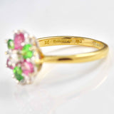 Ellibelle Jewellery Vintage Tsavorite Garnet, Pink Topaz & Diamond 18ct Gold Ring