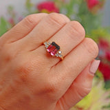 Ellibelle Jewellery Vintage Watermelon Tourmaline & Diamond 18ct Gold Ring