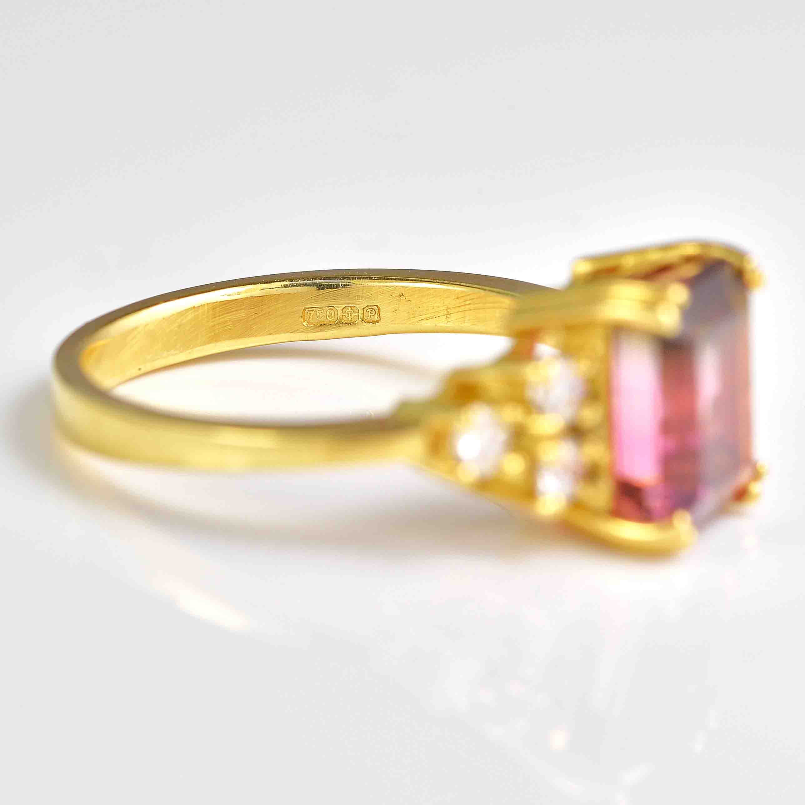 Ellibelle Jewellery Vintage Watermelon Tourmaline & Diamond 18ct Gold Ring