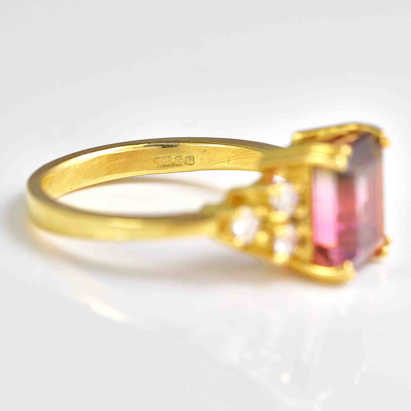 Ellibelle Jewellery Vintage Watermelon Tourmaline & Diamond 18ct Gold Ring