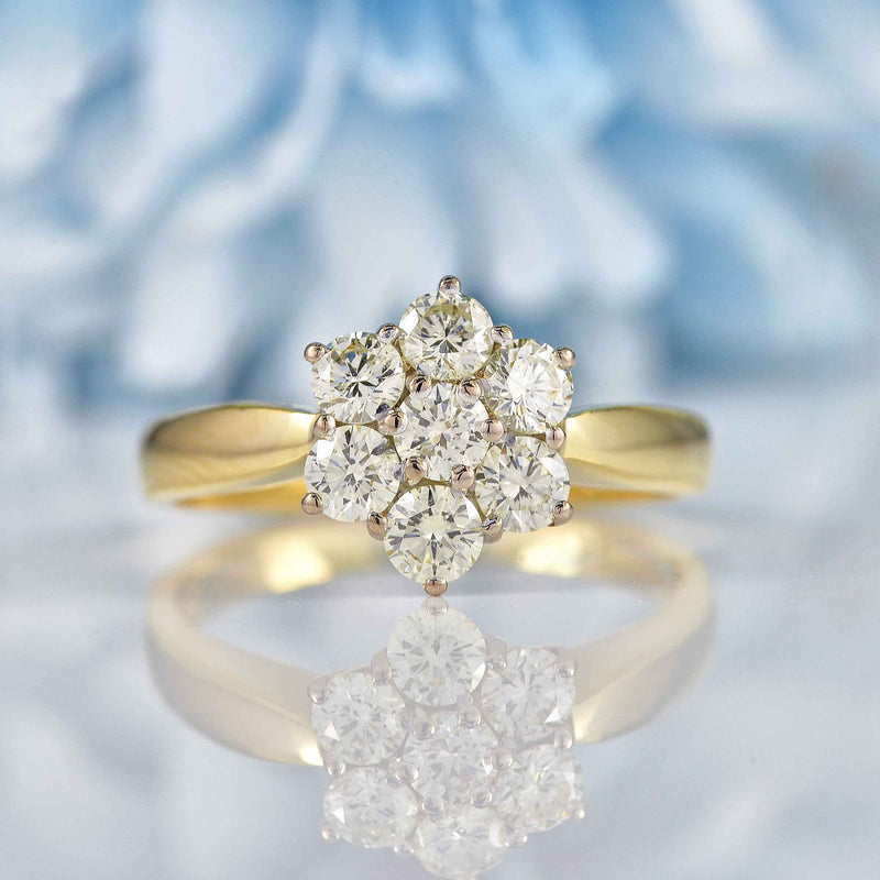Ellibelle Jewellery Vintage Yellow Diamond 18ct Gold Daisy Cluster Ring (0.75cts)