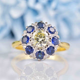 Ellibelle Jewellery Vintage Yellow Diamond & Sapphire 18ct Gold Cluster Ring