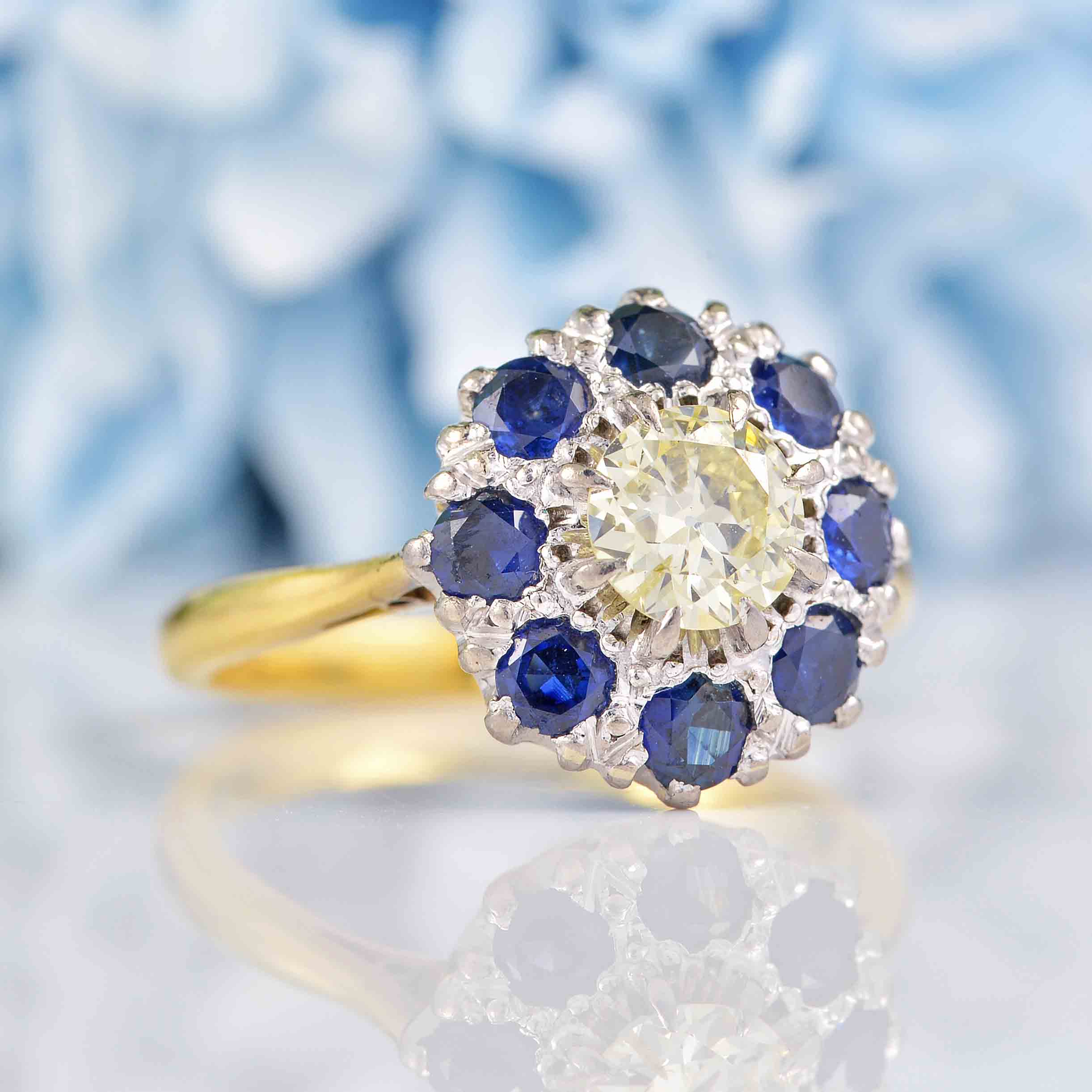 Ellibelle Jewellery Vintage Yellow Diamond & Sapphire 18ct Gold Cluster Ring