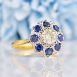 Ellibelle Jewellery Vintage Yellow Diamond & Sapphire 18ct Gold Cluster Ring