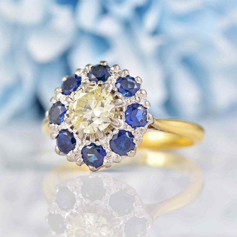 Ellibelle Jewellery Vintage Yellow Diamond & Sapphire 18ct Gold Cluster Ring