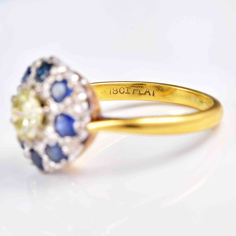 Ellibelle Jewellery Vintage Yellow Diamond & Sapphire 18ct Gold Cluster Ring