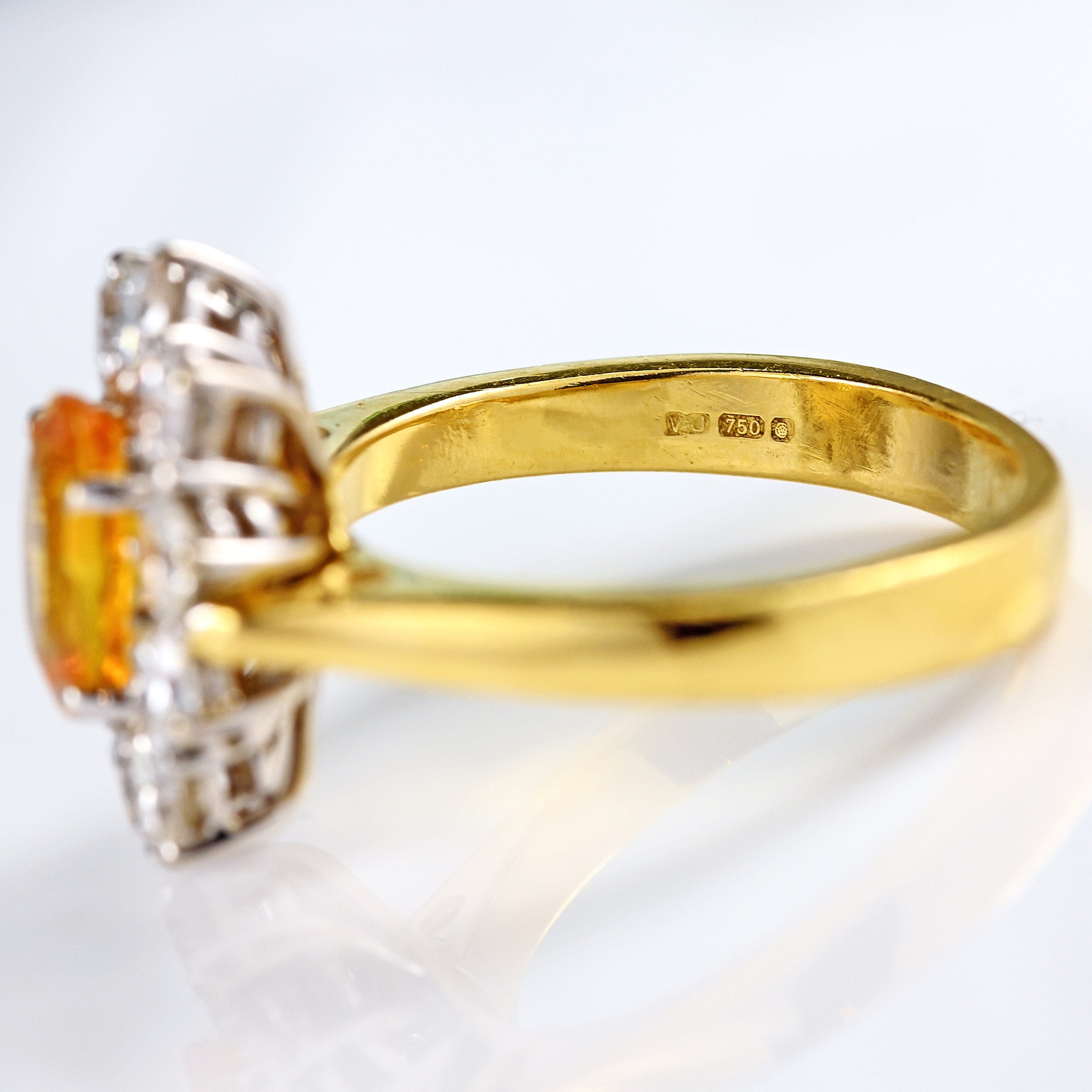 Ellibelle Jewellery Vintage Yellow Sapphire & Diamond 18ct Gold Cluster Engagement Ring (1.43cts)