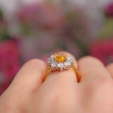 Ellibelle Jewellery Vintage Yellow Sapphire & Diamond 18ct Gold Cluster Engagement Ring (1.43cts)
