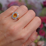 Ellibelle Jewellery Vintage Yellow Sapphire & Diamond 18ct Gold Cluster Engagement Ring (1.43cts)
