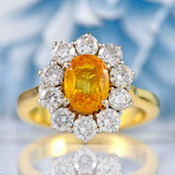 Ellibelle Jewellery Vintage Yellow Sapphire & Diamond 18ct Gold Cluster Engagement Ring (1.43cts)