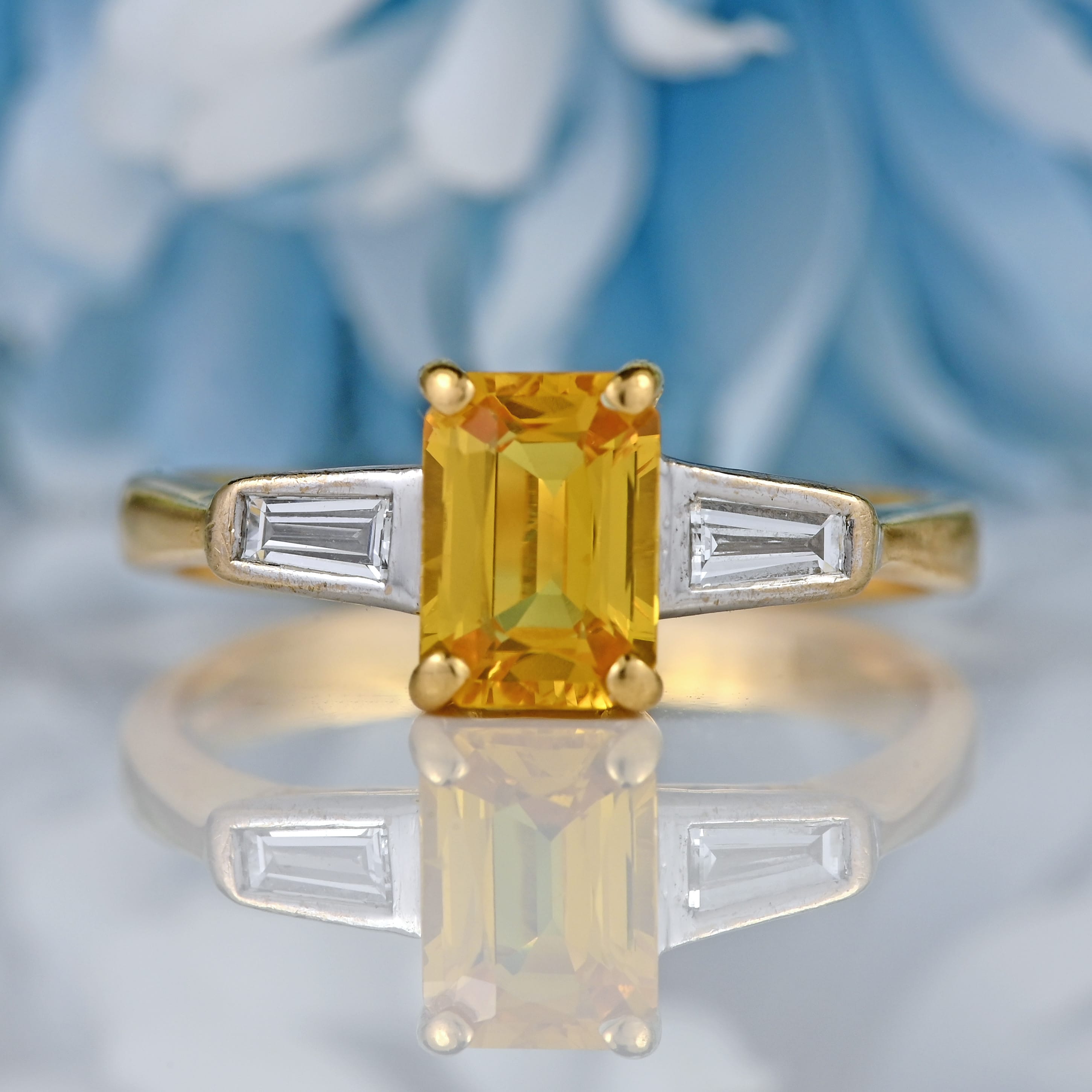 Ellibelle Jewellery Yellow Sapphire & Baguette-Cut Diamond 18ct Gold Three-Stone Ring