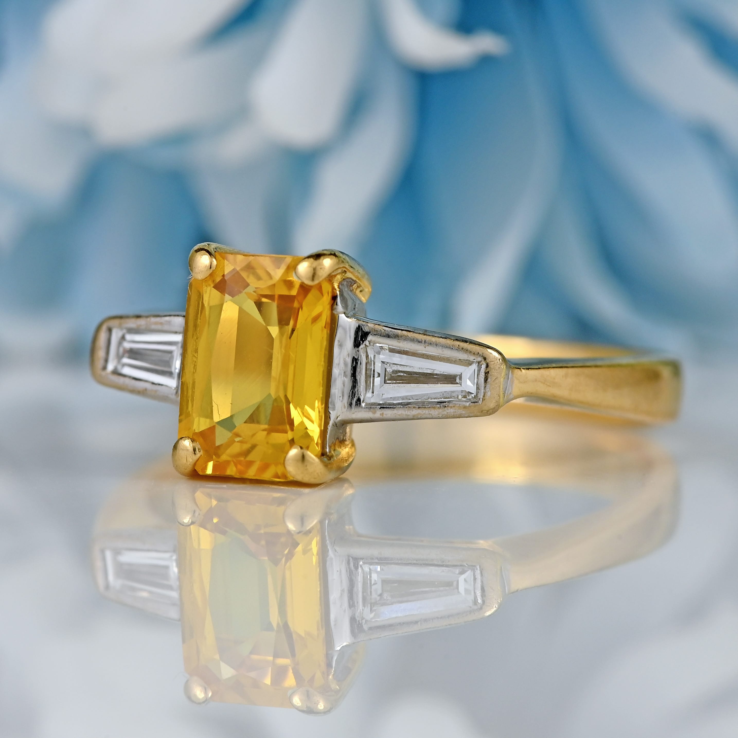 Ellibelle Jewellery Yellow Sapphire & Baguette-Cut Diamond 18ct Gold Three-Stone Ring