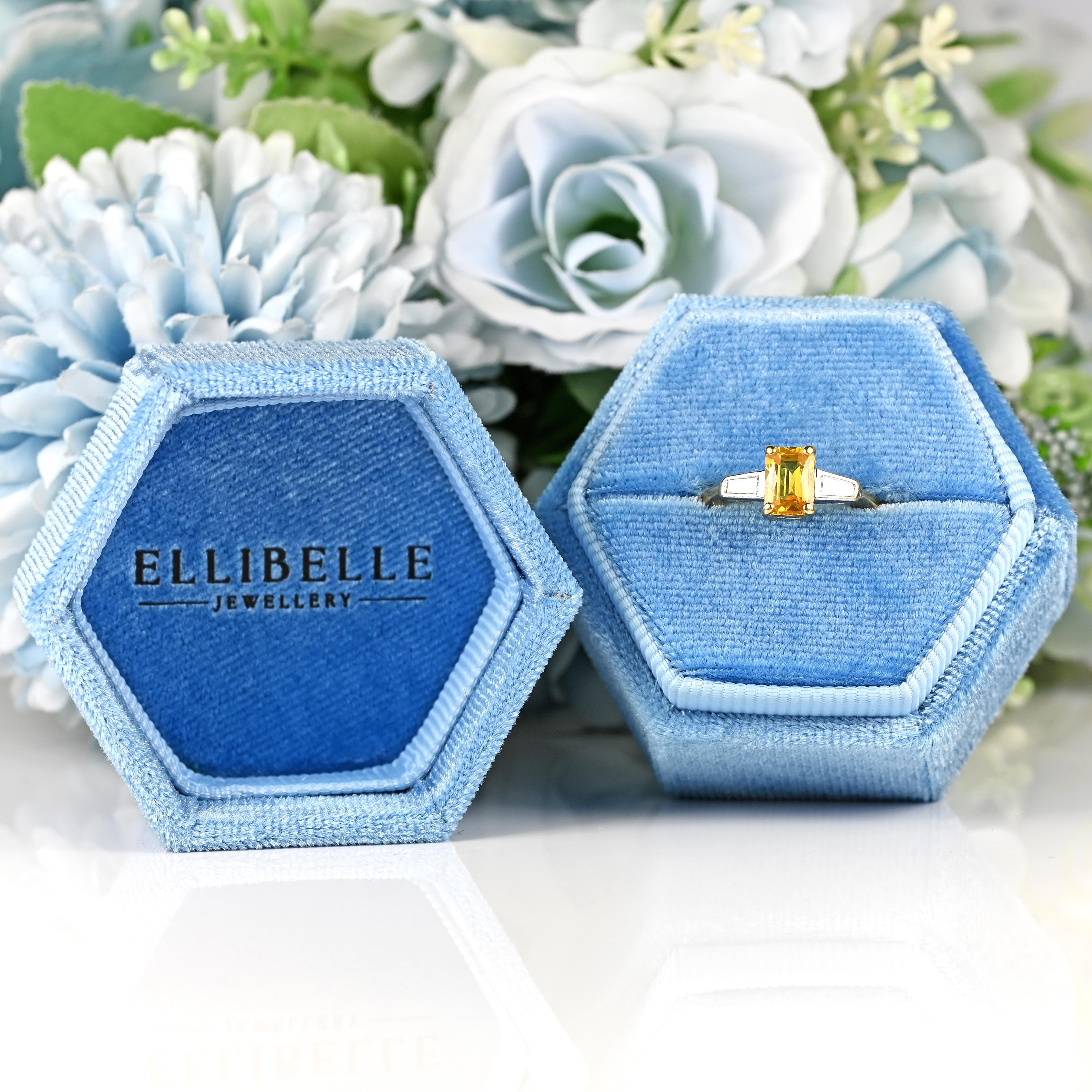 Ellibelle Jewellery Yellow Sapphire & Baguette-Cut Diamond 18ct Gold Three-Stone Ring