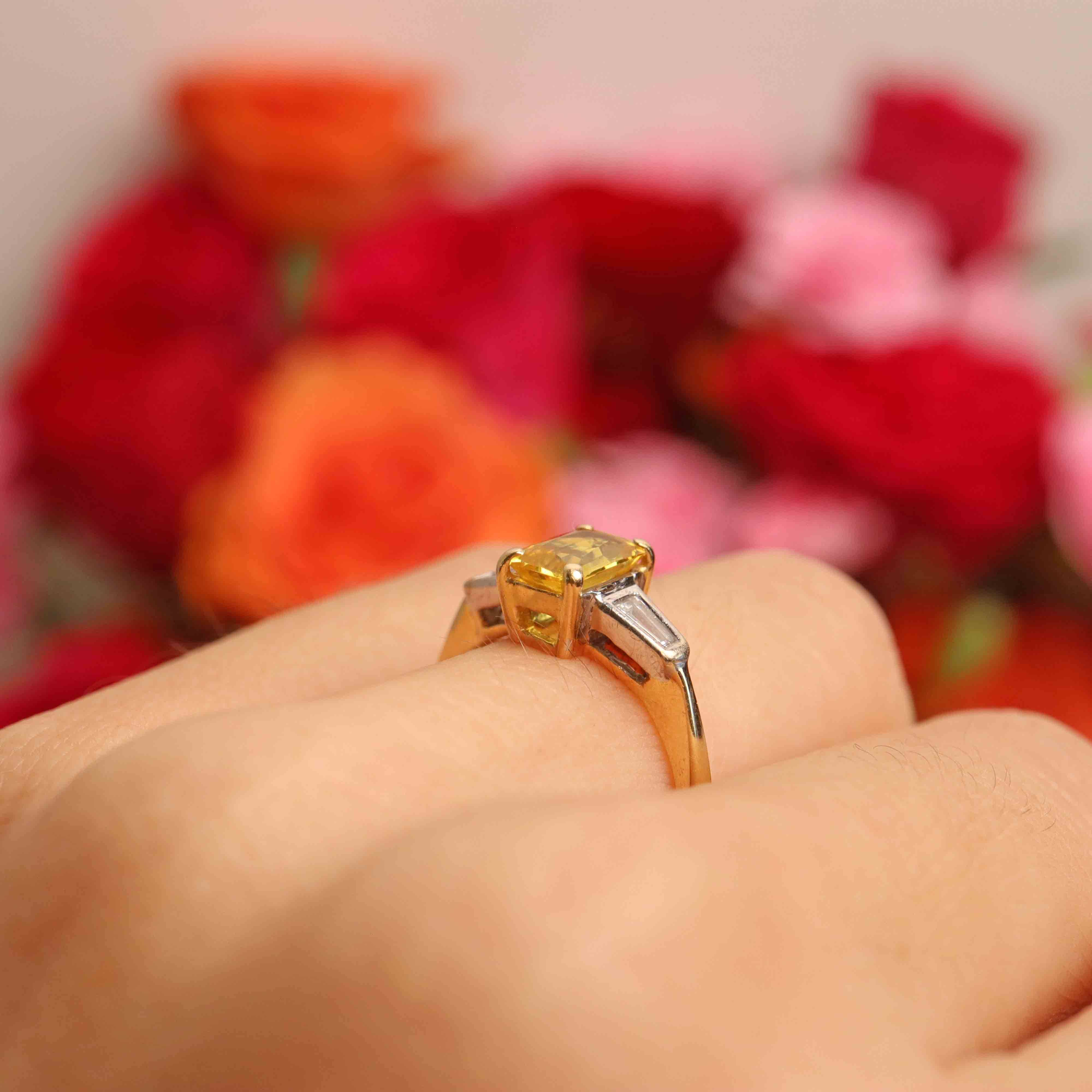 Ellibelle Jewellery Yellow Sapphire & Baguette-Cut Diamond 18ct Gold Three-Stone Ring