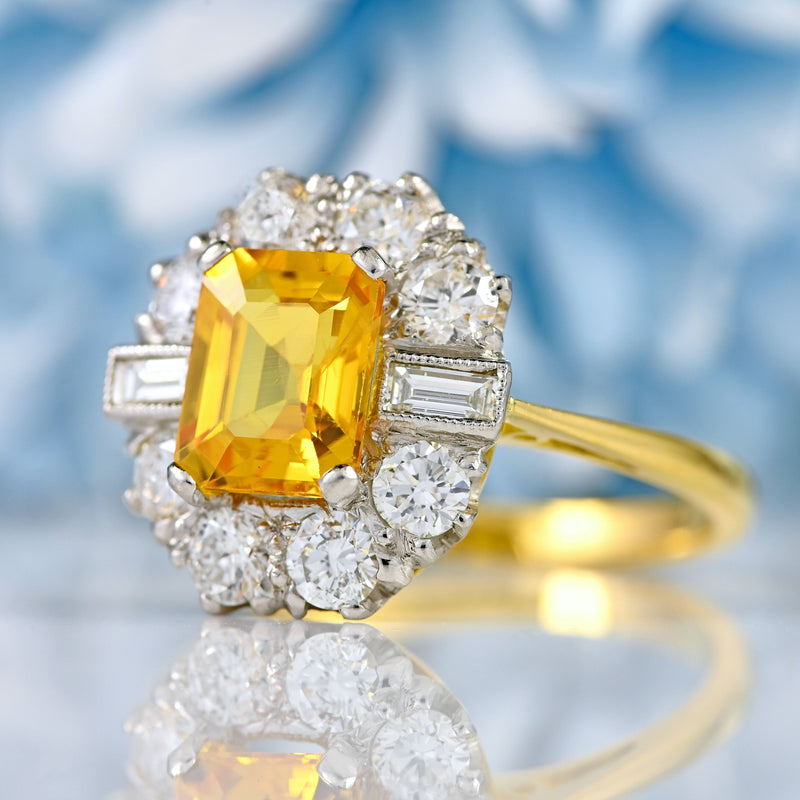 Ellibelle Jewellery Yellow Sapphire & Diamond 18ct Gold Cluster Engagement Ring (2.20cts)