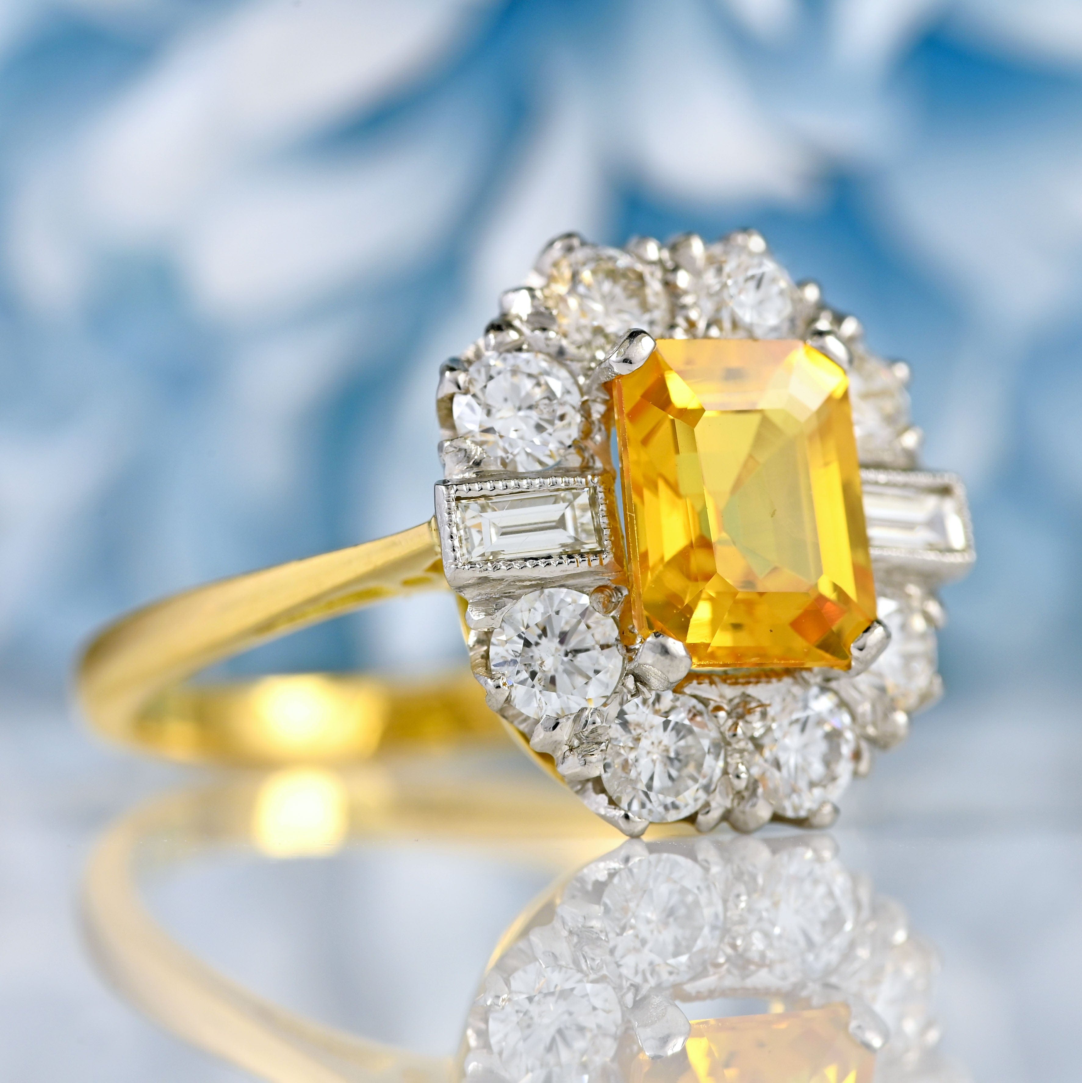 Ellibelle Jewellery Yellow Sapphire & Diamond 18ct Gold Cluster Engagement Ring (2.20cts)