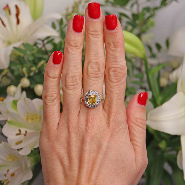 Ellibelle Jewellery Yellow Sapphire & Diamond 18ct Gold Cluster Engagement Ring (2.20cts)