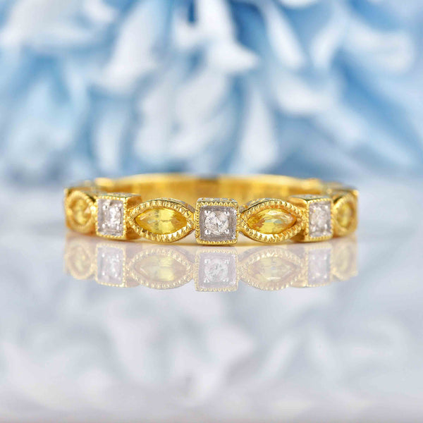 Ellibelle Jewellery Yellow Sapphire & Diamond 18ct Gold Half-Eternity Band Ring