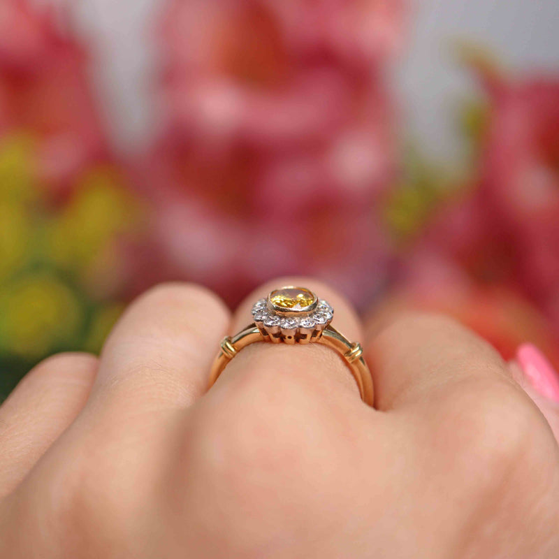 Ellibelle Jewellery Yellow Sapphire & Diamond 18ct Gold Oval Cluster Ring