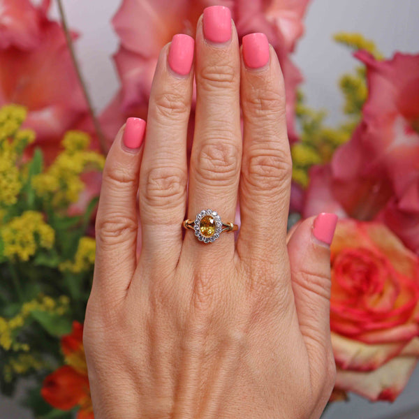 Ellibelle Jewellery Yellow Sapphire & Diamond 18ct Gold Oval Cluster Ring