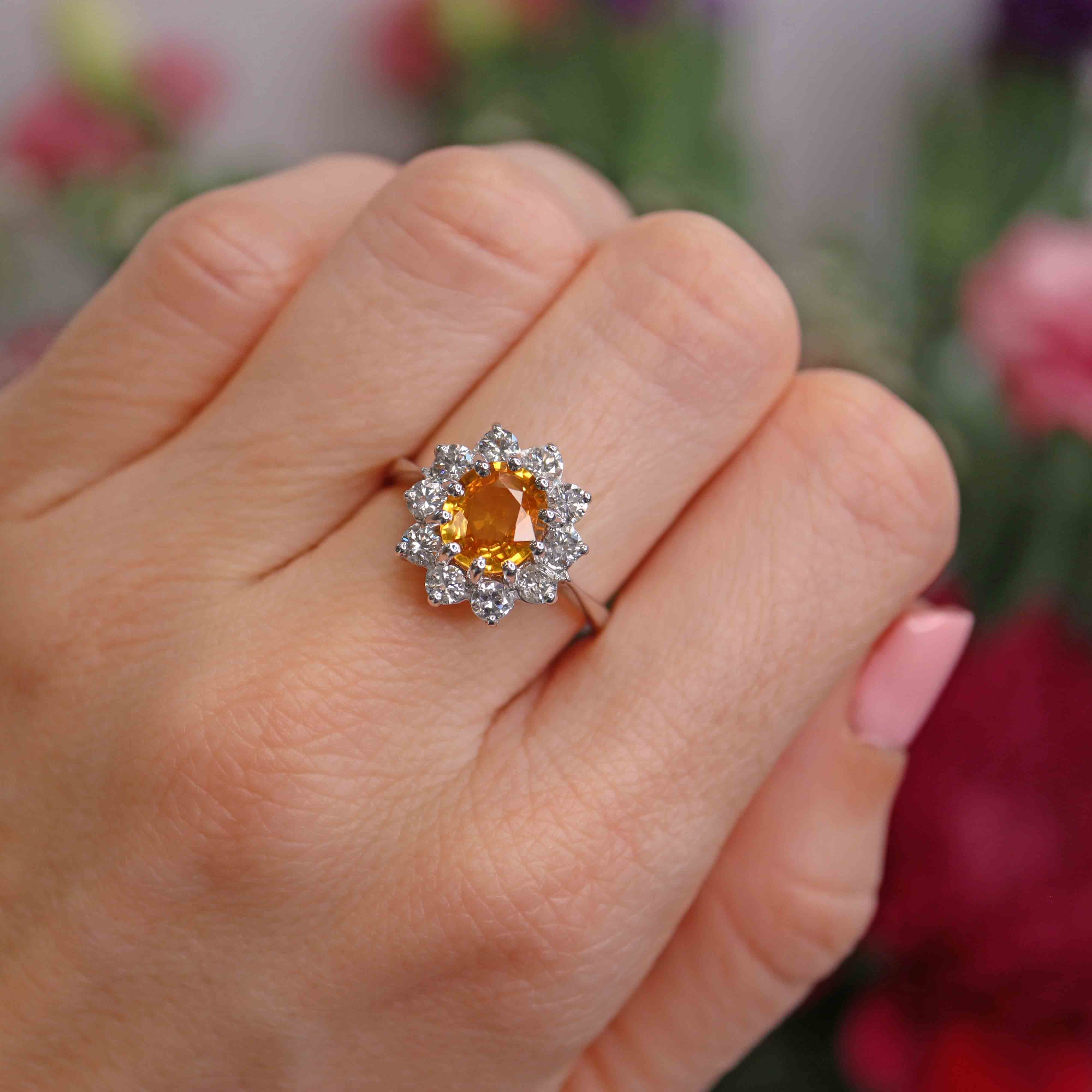 Ellibelle Jewellery Yellow Sapphire & Diamond 18ct White Gold Cluster Engagement Ring (1.77cts)