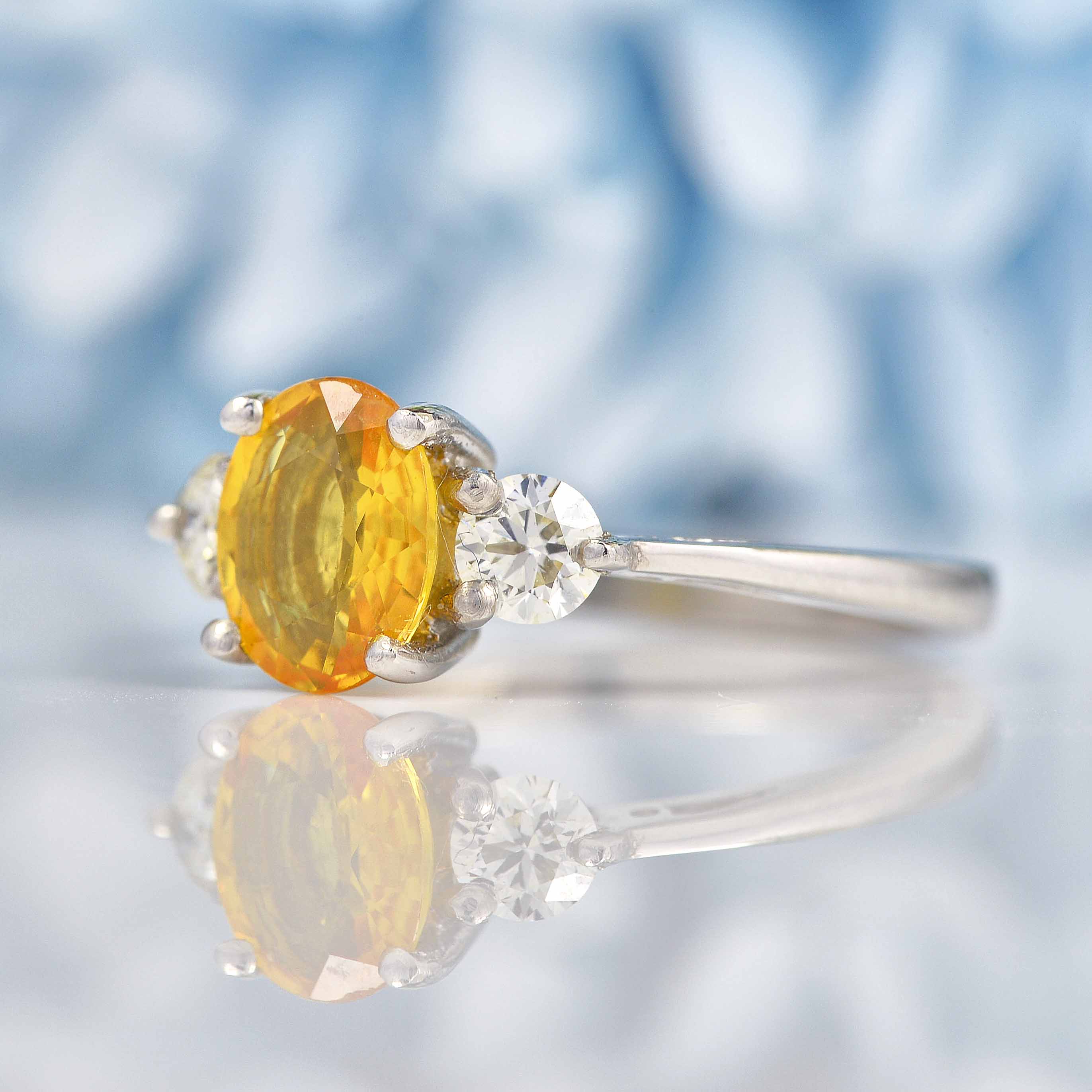 Ellibelle Jewellery Yellow Sapphire & Diamond Three Stone Trilogy Engagement Ring