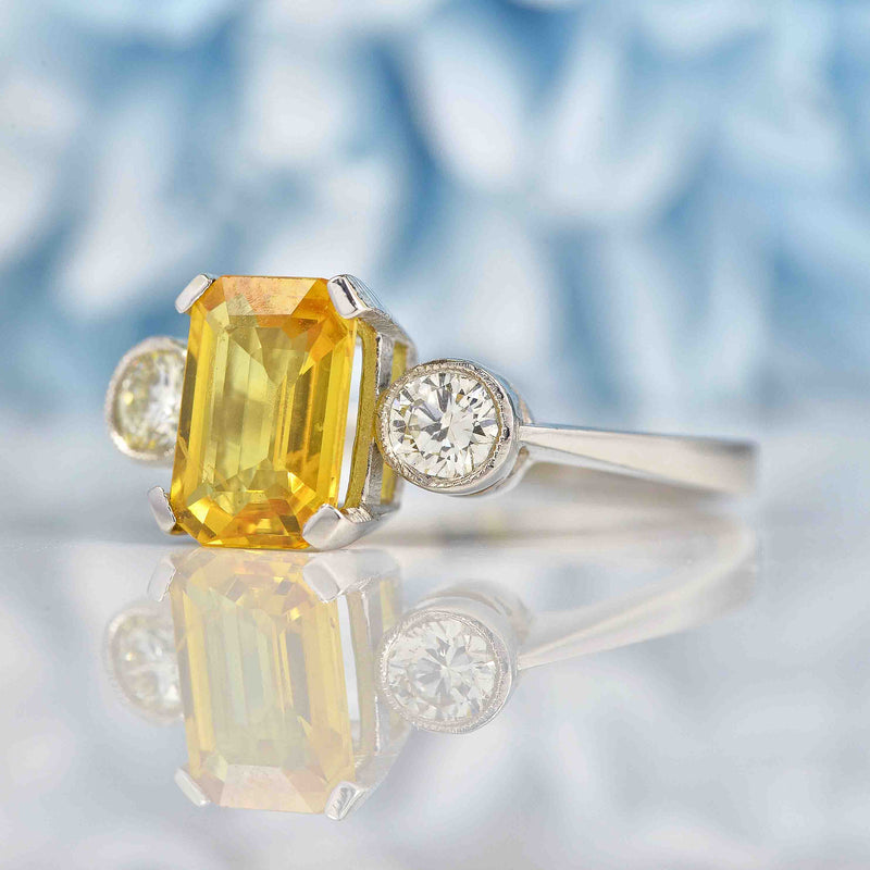 Ellibelle Jewellery Yellow Sapphire & Diamond Three-Stone Trilogy Engagement Ring