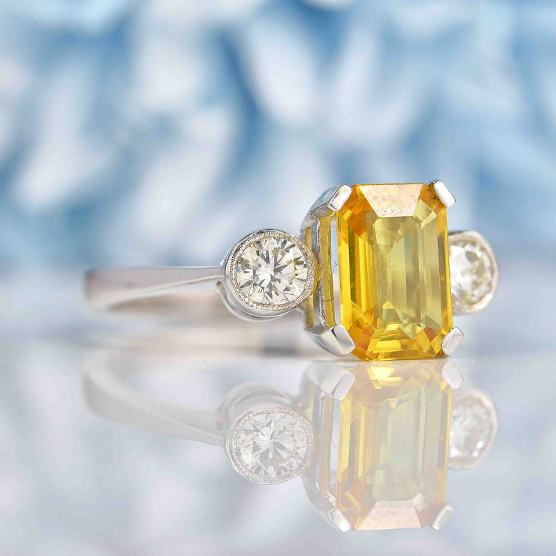 Ellibelle Jewellery Yellow Sapphire & Diamond Three-Stone Trilogy Engagement Ring