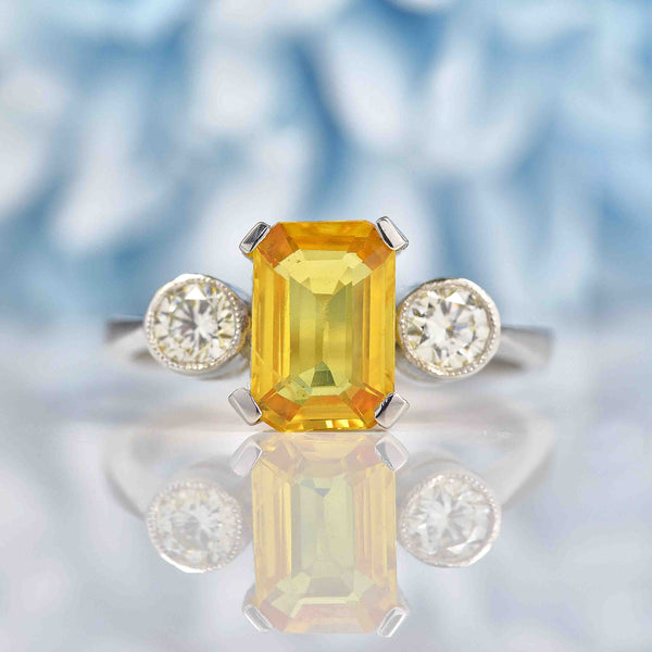 Ellibelle Jewellery Yellow Sapphire & Diamond Three-Stone Trilogy Engagement Ring