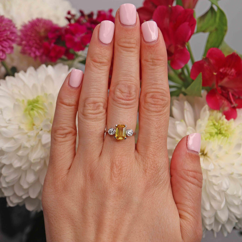 Ellibelle Jewellery Yellow Sapphire & Diamond Three-Stone Trilogy Engagement Ring