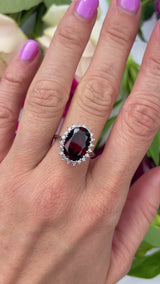 Vintage 1975 Garnet & Diamond 18ct White Gold Cluster Ring