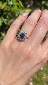 Vintage 1976 Sapphire & Diamond 18ct White Gold Cluster Ring