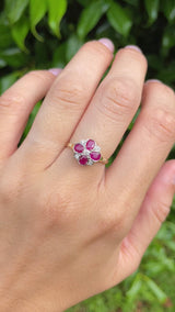 Victorian Style Ruby & Diamond 9ct Gold Clover Ring